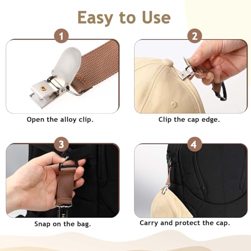 3 PCS Travel Hat Clip for Handbags, Backpacks, and Luggage, Elastic and Magnetic Hat Holder, Multifunctional Duckbill Clip, Outdoor Travel Accessory for Women, 3 Colors (Black, Khaki, Grey)4