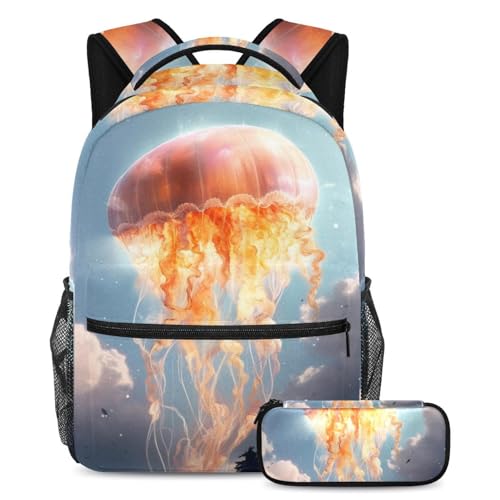 Sac à dos méduse esthétique 2 pièces grand format pour la rentrée