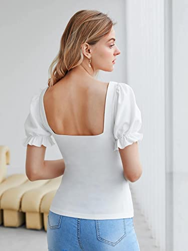 Image of Shasmi Women's & Girls' Solid Sweet Heart Neck Slim Fit Simplicity Tops (TOP 50 White XS)