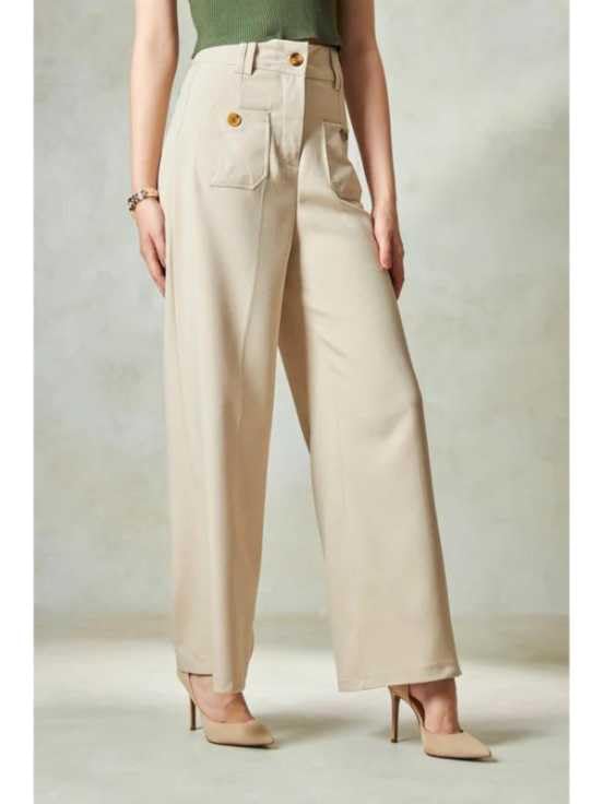 Image of LERIYA Fashion Trousers for Women - High Waist Korean Style Pants | Flared Formal Office Wear & Casual Parachute Cargo with Utility Pockets