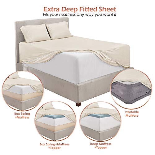 Image of Hearth & Harbor Extra Deep Pocket King Sheet Set, Off White | 4 Piece Bed Sheet Set, Ultra Soft & Breathable, Fits Up to 24 inch Mattress, Hotel Luxury