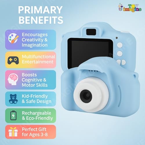 Image of Toy Imagine Kids Digital Camera 1080p Video & 5.0MP Photos 2-Inch Screen, USB Rechargeable & Portable Fun Mini Toy Camera for Boys & Girls Age 3-10 Educational Birthday Gift(Blue)SD Card Not Included