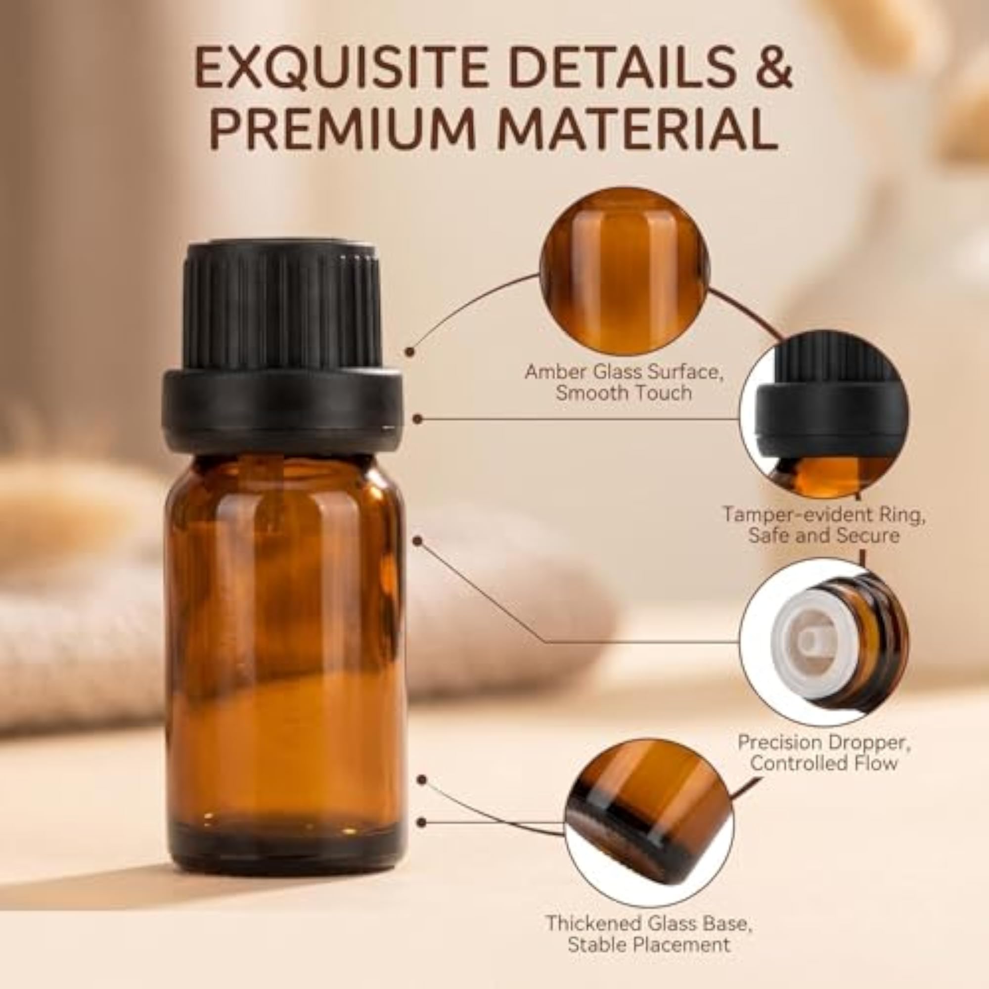 6pcs Refillable Empty Amber Glass Essential Oil Bottles
