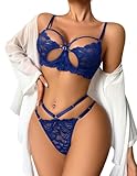 Avidlove Sexy Lace Bra and Panty Set 2 Piece Push up Lingerie Cut out Underwear Sets Navy Blue XL