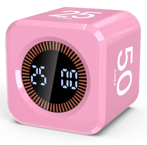 Image of Pomodoro Timer Cube Visual Productivity Flip Timer for Kids Classroom Desk, 5 /10 /25 /50min& Custom Countdown, Silent&Sound Mode Digital Cube for ADHD Study Work School Game Kitchen (Pink)