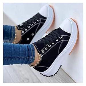 ERTY 2022 Canvas Schoenen Mode Vrouw Platform Sneakers Vrouwen Casual Schoenen Vrouwelijke Canvas Schoenen Tennis Dames Schoenen Chunky Sneakers Veterschoen Plus Size (Kleur: Zwart, Maat: 4)