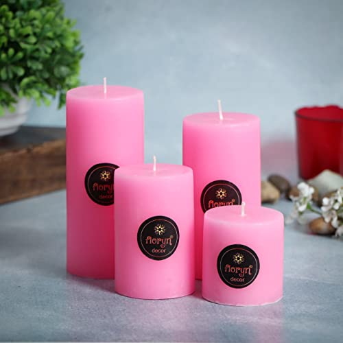 Image of Floryn Decor Pillar Candles Set of 4 | Pillar Candles for Home Decor Scented | Smokeless | Dripless (2 by 2, 2 by 3, 2 by 4, 2 by 4.5 inches) (Rose), Paraffin Wax