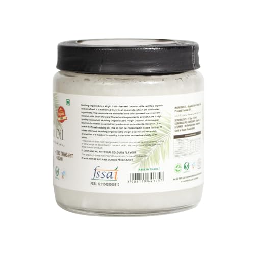 Image of NutriOrg Extra Virgin Coconut Oil 250mL | Cold Pressed, 100% Organic & Pure | Right for Cooking, Massage and oil pulling | Multipurpose use for skin and hair (Pack of 2)