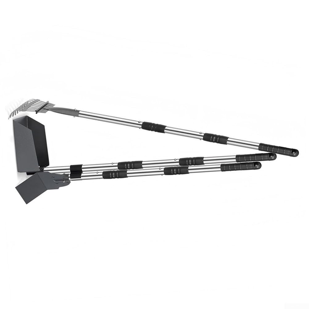 Lot de 3 ramasse-déjections canines à long manche de 91,9 cm, plateau et râteau pour chiens de petite, moyenne et grande taille