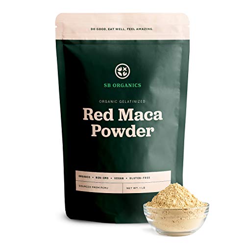 SB Organics Gelatinized Red Maca Powder - 1 lb Bag of Organic Non-GMO Vegan Peruvian Maca Root Powder - Free of Gluten, Dairy, and Soy
