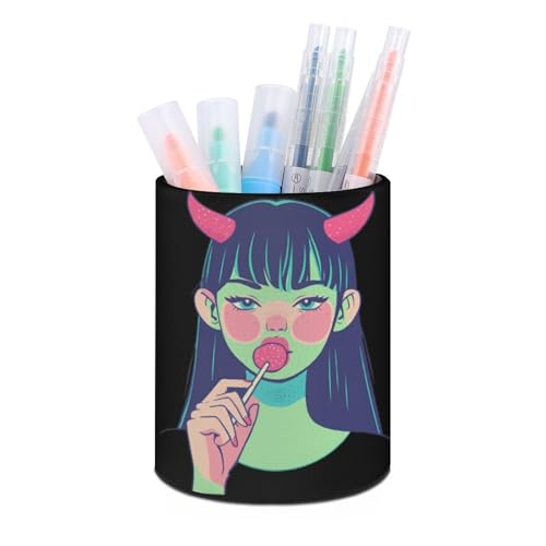 Genérico Portalápices redondo Evil Lady para escritorio, soporte para lápices, organizador de vasos para brochas de maquillaje, accesorios