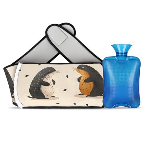 Hot Water Bag with Waist Cover Mole Black Dot Warm Hot Water Bottle Belt Plush Double Hand Insert Wearable Water Bag Detachable Hot Bottle Pouch for Neck Shoulder Pain Relief