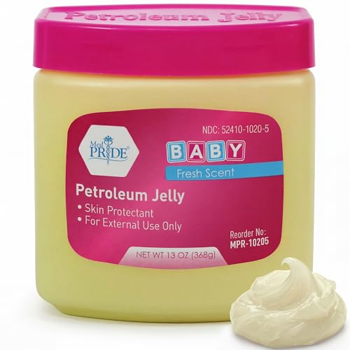 MED PRIDE Petroleum Jelly with Fresh Baby Scent, Pink, 13 oz – Skin Protectant & Moisturizing Ointment for Dry Skin, Rashes, Minor Burns, Chapped Lips & Diaper Rash
