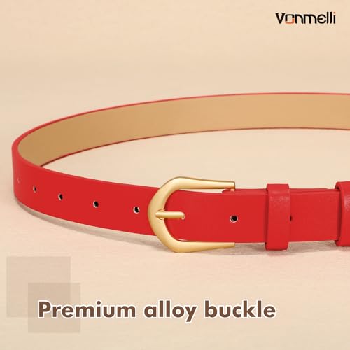Image of VONMELLI 4 Pack Womens Thin Leather Belt Skinny Waist Belts for Women Fashion Jeans Dress with Gold Buckle