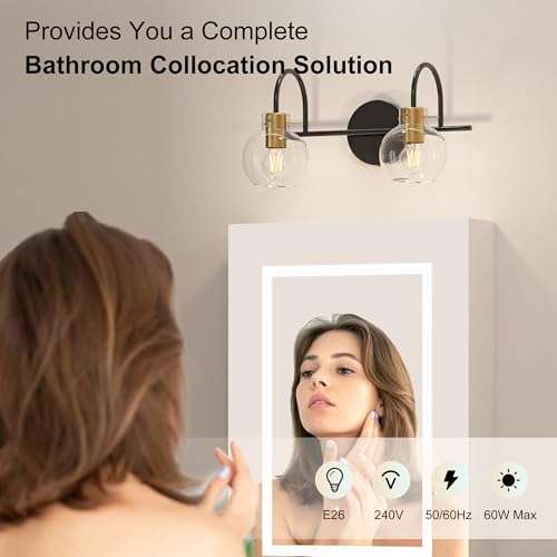 Image of Modern Bathroom Vanity Light 2-Light Wall Sconce, Black & Gold Finish with Clear Glass Shades, Bathroom Light Fixtures Mirror Lighting for Kitchen, Bedroom, Hallway, - Easy Installation