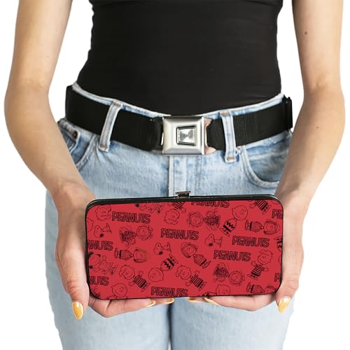 Peanuts Wallet, Hinged, Peanuts Gang Six Character and Title Logo Collage Red Black, Vegan Leather3