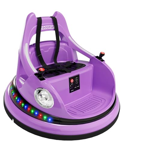 Bumper Car for Kids, 12V Ride on Bumper Car for Toddler with Remote Control, 2-Speed, 2 Driving Modes, 360°Spin, Anti-Collision Padding, Lights, Music, Electric Bumping Car for Children 1.5-6, Purple