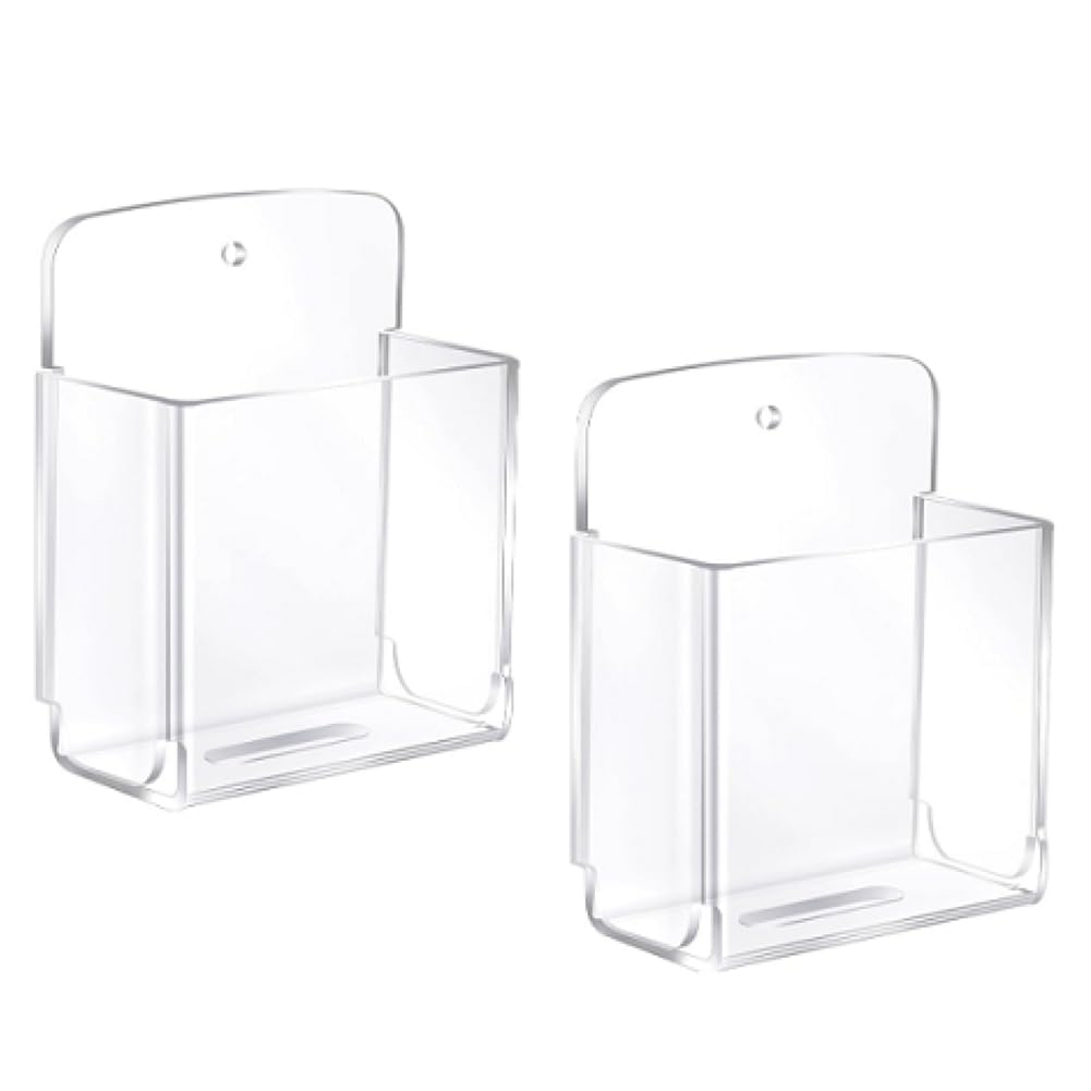UDSKNV[KSL Phone Holder Wall Mount Organizer Pack of 2 Acrylic Remote Control Holder Adhesive Media Storage Box