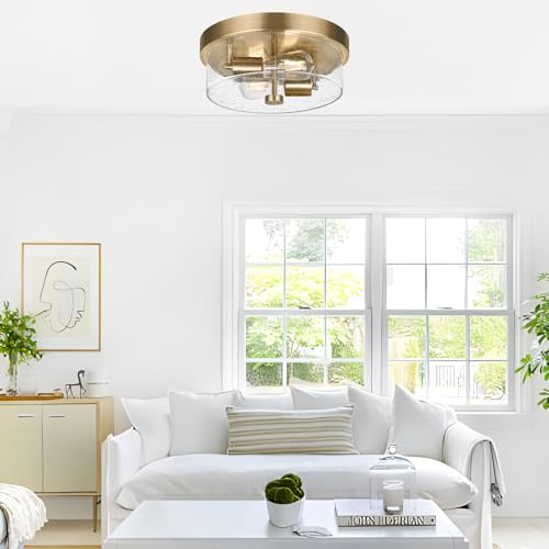 Szzgco Flush Mount Ceiling Light Fixtures, 2-Light Brass Ceiling Mount For Farmhouse With Seeded Glass Lampshade thumb #2
