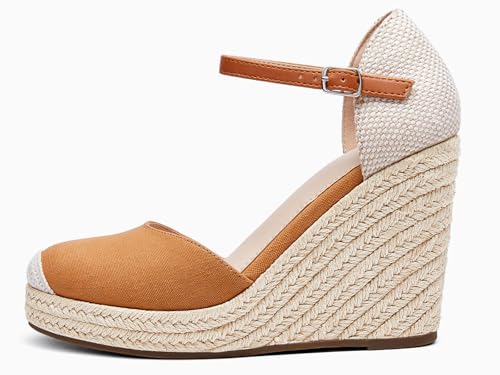 Image of FISACE Womens Summer Espadrille Heel Platform Wedge Sandals Ankle Buckle Strap Closed Toe Shoes