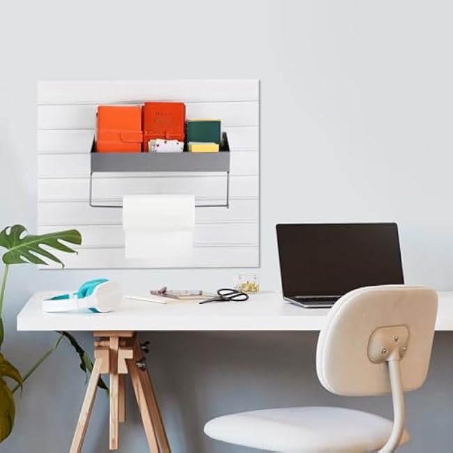 Suclain 2 Pcs Metal Paper Towel Holder Shelf for Slatwall Heavy Duty Stainless Steel Bathroom Wall Mount Shelf Utility Storage Rack Slatwall Accessories for Cabinets Storage Organizer, No Drill