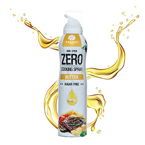 Rabeko Zero spray para cocinar bajo en calorías | MANTEQUILLA | 800 raciones, 2 kcal por pulverización | Spray para freír, asar y hornear | sin aditivos, sin azúcar | 1 x 200ml