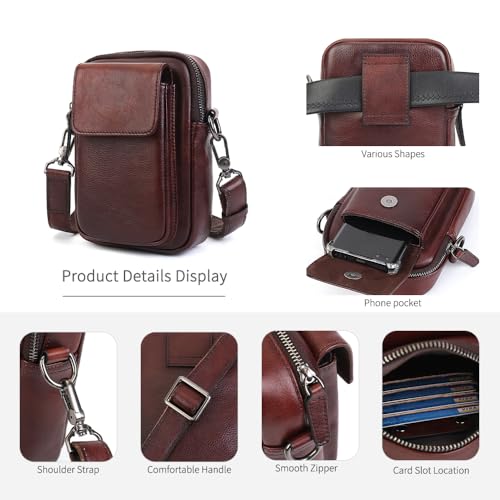 Image of Small Leather Crossbody Bags for Women Mini Messenger Bag for Men Purse Shoulder sling bag