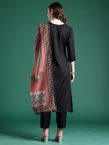 Image of INDO ERA Women's Straight Cotton Blend Solid Solid Kurta & Pant with Dupatta Set (IESTR10631)