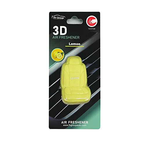 Image of FH Group FH1017YELLOW Lemon 3D Scented Yellow Air Freshener 1-Pack Clip-On Non-Toxic, Plastic Alcohol-Free Fragrance Oil Car Seat Shape Long Lasting for Cars, Trucks, SUVs, Closets, Small Spaces, etc.