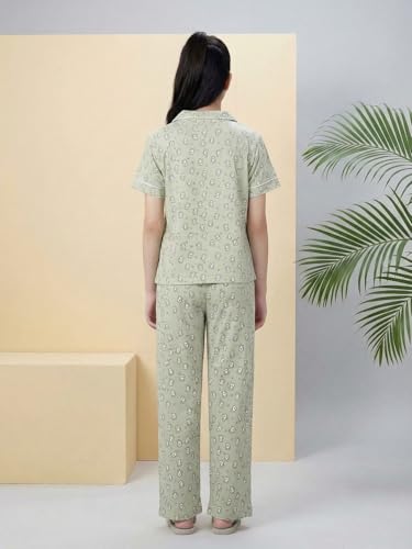 Image of Li'l Tomatoes Girls 100% Cotton Night Suit Set | Half Sleeve Shirt & Pyjama Set | Soft & Breathable Sleepwear | Casual Summer Wear | 9-16 Years