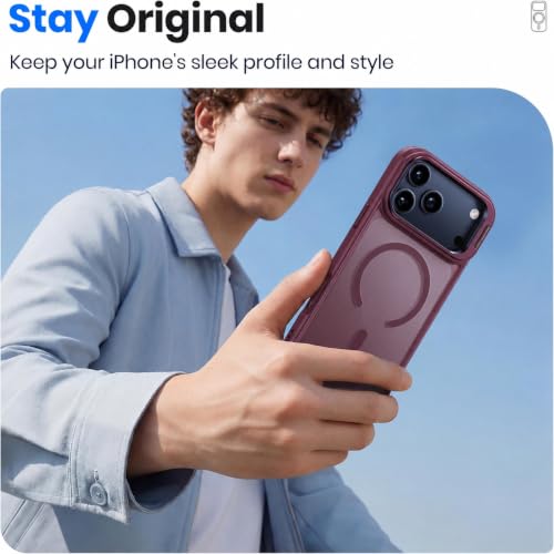 Image of Elzzi Kickstand Case for iPhone 17 Pro Max Case Compatible with MagSafe, Built-in Adjustable Camera Guard Stand, Translucent Matte Anti-Fingerprint Heavy Duty Shockproof Phone Cover - Cherry