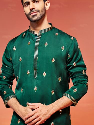 Image of VASTRAMAY VM Mens Silk Blend Kurta - Timeless Elegance for Festivals & Events | Banarasi Cotton with Silk Dobby Jacquard Mandarin Collar Full Sleeves Kurta with a Contrast Piping