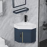 Weibath 17' Deep Blue Floating Small Corner Bathroom Vanity with Ceramic Integral Single Sink