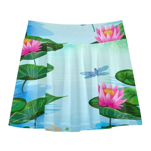 Athletic Shorts Girls Skorts Bloom Pink Lotus Flowers Green Toddlers Tennis Skirts Dance Golf Flowy Skirt 3t