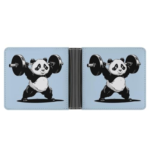 Panda Weightlifting Fitness Gym Bifold Wallet PU Leather Card Cash Holder Cute Purse for Men Women