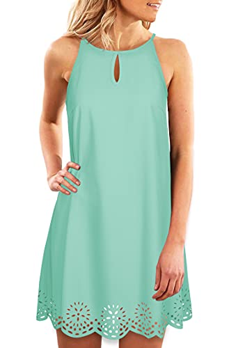 Drimmaks Women's Summer Daily Dress Halter Keyhole Tie Back Scallop Hem Loose Casual Short Dresses(054-Light Blue,M) Drimmaks Women's Summer Daily Dress Halter Keyhole Tie Back Scallop Hem Loose Casual Short Dresses(054-Light Blue,M)