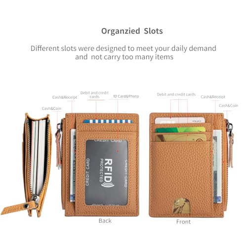 Image of Slim Wallet for Women Small Leather RFID Blocking Credit Card Holder Minimalist Front Pocket Wallet with Coin Purses & Pouches,Brown
