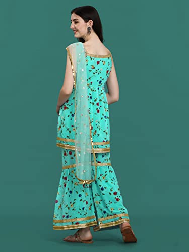 Image of VredeVogel Fox Georgette Printed Sharara Set With Embroidered Fabric Net Based Dupatta For Women's
