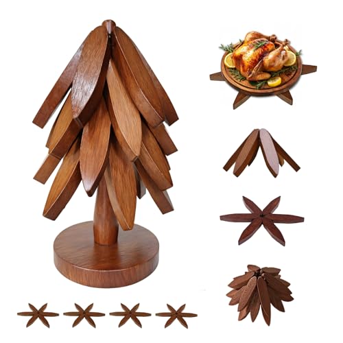 EGO LIFE Wooden Trivet Tree Set for Hot Dishes, 100% Natural Wood, Expandable Design Coaster, Foldable Tree-Sharped Placemats with 4PCS(Walnut Color) by EGO LIFE - Used condition - US$17.54