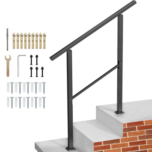 Handrails for Stairs Fit 2 to 3 Steps,Durable Metal Outdoor Handrails for Outside Steps,for Concrete Steps, Porch Deck Railing (Black, 2 to 3 Steps)