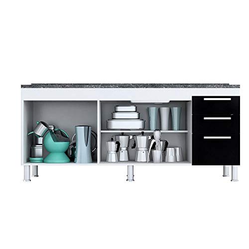 Balcão de Pia Gêmeos 1,80 - Branco/Preto