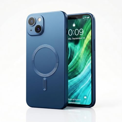 Image of amazon basics Premium Mag-Safe Case for iPhone 15 Plus | Shockproof & Anti-Scratch Cover | Soft Silicone with Wireless Charging | Camera Lens Guard - Blue