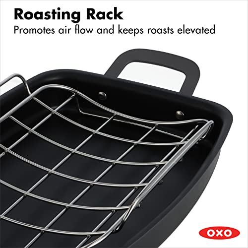 Oxo Obsidian Pre-Seasoned Carbon Steel, 15" X 10.5" Roasting Pan With Stainless Steel Roaster Rack, Induction, Black #TOP4