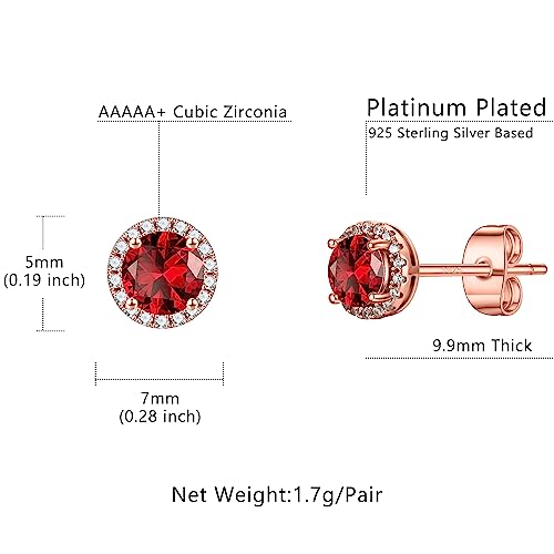 January Birthstone Stud Earrings For Women, Genuine Garnet Stud Earrings 18K White Gold Plated S925 Sterling Silver Halo Round Red Birthstone Earrings January Birthstone Stud Earrings For Women Wife Gifts #TOP4