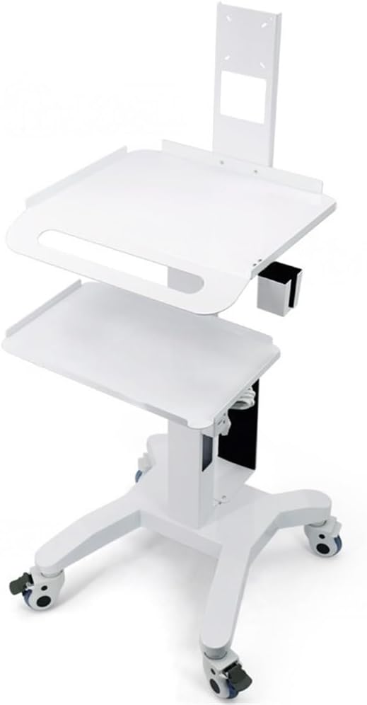 Modern Metal Rolling Medical Cart, 2 Layers Laptop Cart with Scanner Holder, Movable Lab Cart with Lockable Wheels, Commercial Tool Cart for Dental Clinics