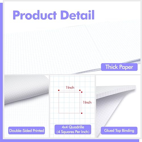 Papel quadriculado com 100 folhas, papel quadriculado de dupla face, papel pautado 10 x 10 cm (4 qua