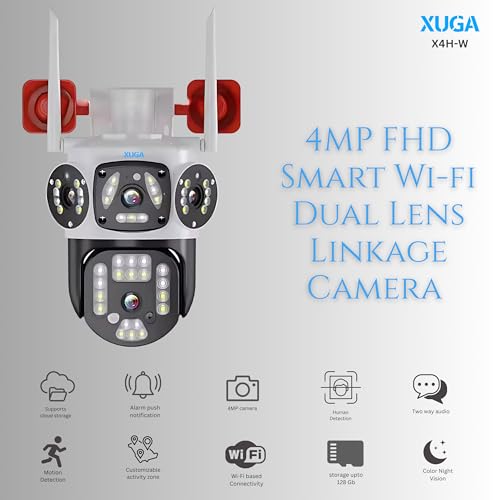 Image of XUGA Cybernautt X4H-W 4MP FHD Dual Lens WiFi Outdoor CCTV Camera | PTZ | Color Night Vision | 3 View Screen | Motion Detection | Two-Way Audio| IP66 Waterproof