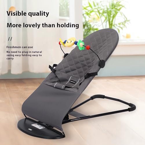 DOFEN Baby Bouncer, Portable Baby Bouncer Seat for Babies 0-18 Months, 100% Cotton Fabrics, Portable Rocker with Mesh Fabric Babies Soothing Vibrations, Infant Rocker Chair with Hanging Toys (Black)