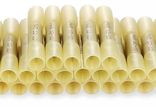 100 Pcs 22-10AWG Heat Shrink Wire Splice Crimp Connectors – Assorted Butt Terminals - Yellow (4.0-6.0mm²)