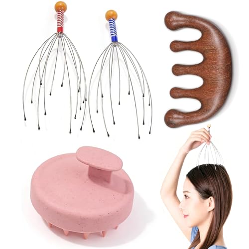 4-Piece Scalp Massager Set with Sandalwood & Straw Combs at ₹99 (90% Off) – Amazon